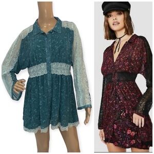 FREE People  green combo Sheer Romance Mini Dress size Small